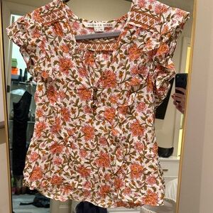 Veronica Beard Orange Floral Blouse